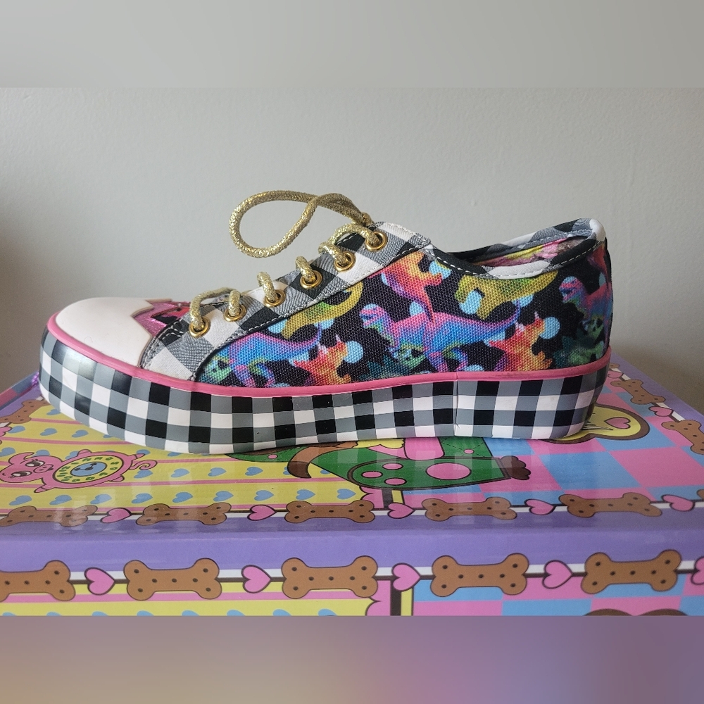 Irregular Choice Gingham Surprise Dino Sneakers, VGUC, Size 36 - Picture 7 of 12
